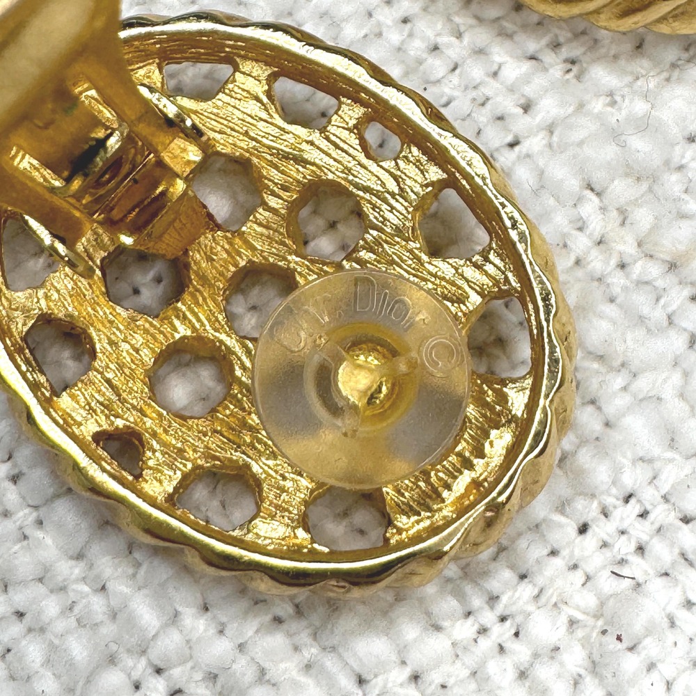 Vintage‎ Christian Dior Gold Tone Faux Cane Weave Pattern Oval Clip-on Earrings - Picture 5 of 6